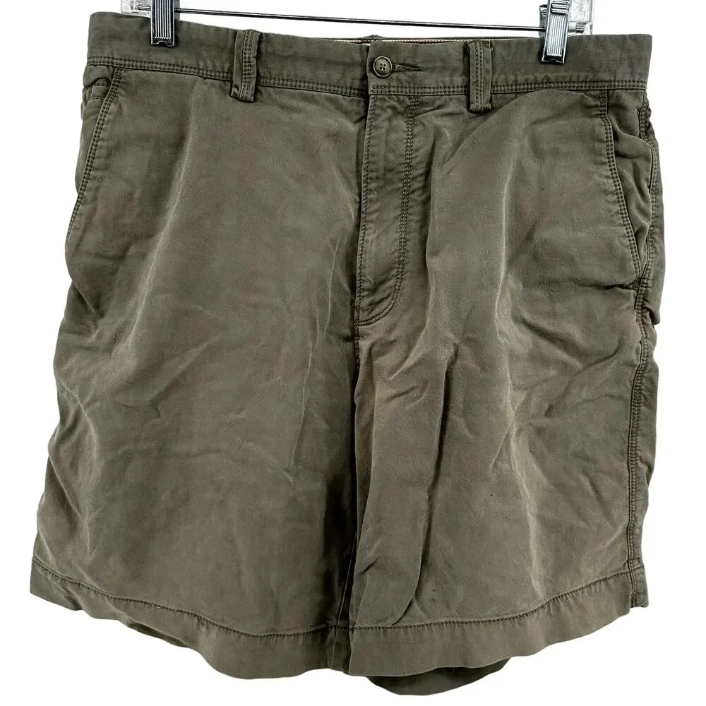 Tommy Bahama Casual Shorts Slash Pockets Zip Fly Outdoor Olive Beige 34
